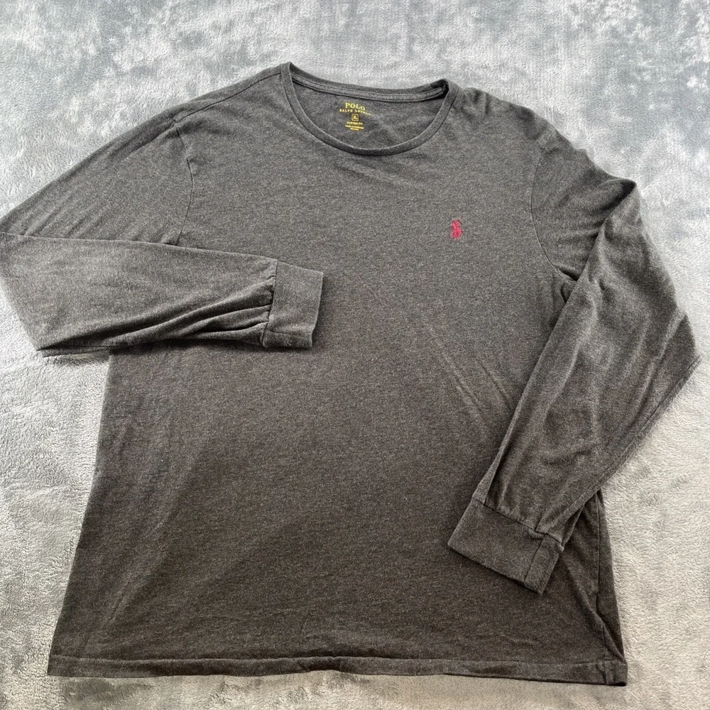 Polo Ralph Lauren Long Sleeve Shirt Men's XL Custom Fit Charcoal Gray Red‎ Pony